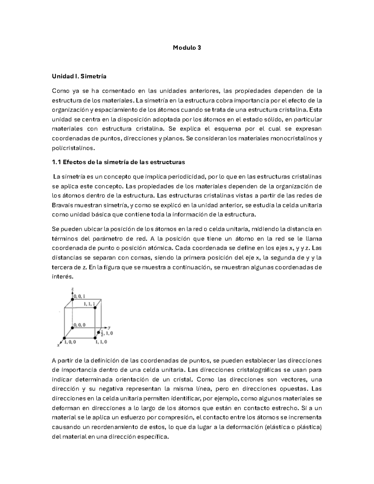 Modulo 3 Unidad I: Simetría en Estructuras Cristalinas - Studocu