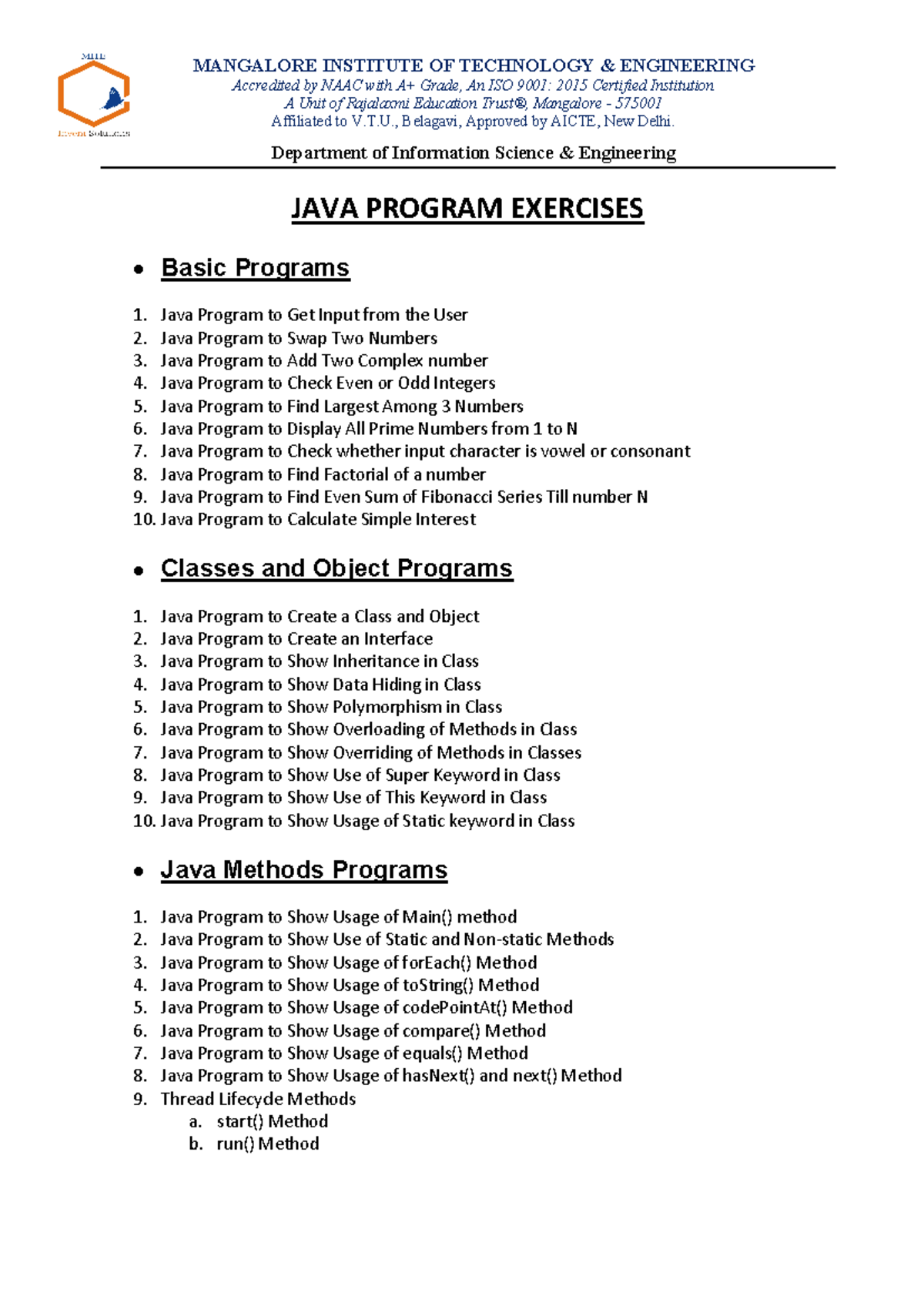 Java-program-exercises - MANGALORE INSTITUTE OF TECHNOLOGY ...