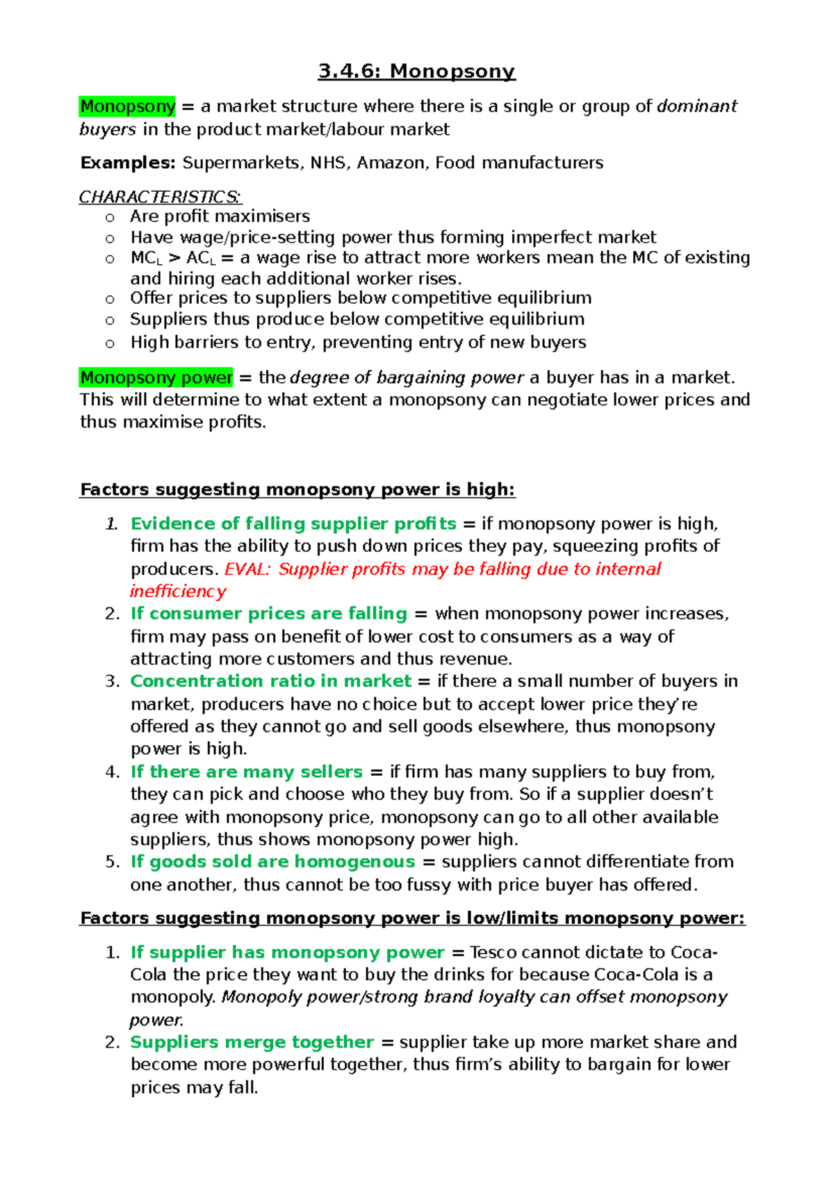 3.4.6 Monopsony - Edexcel A Level Economics Theme 3 Overview - Studocu