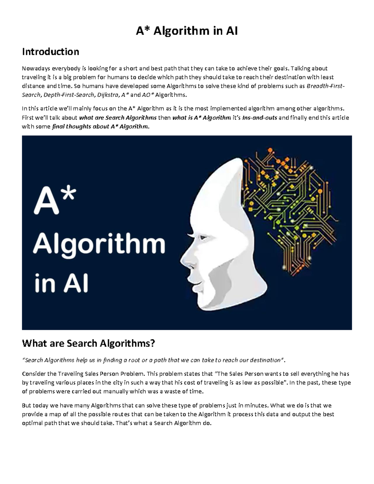 A- AI Algorithms: Understanding A* Search in Depth - Studocu