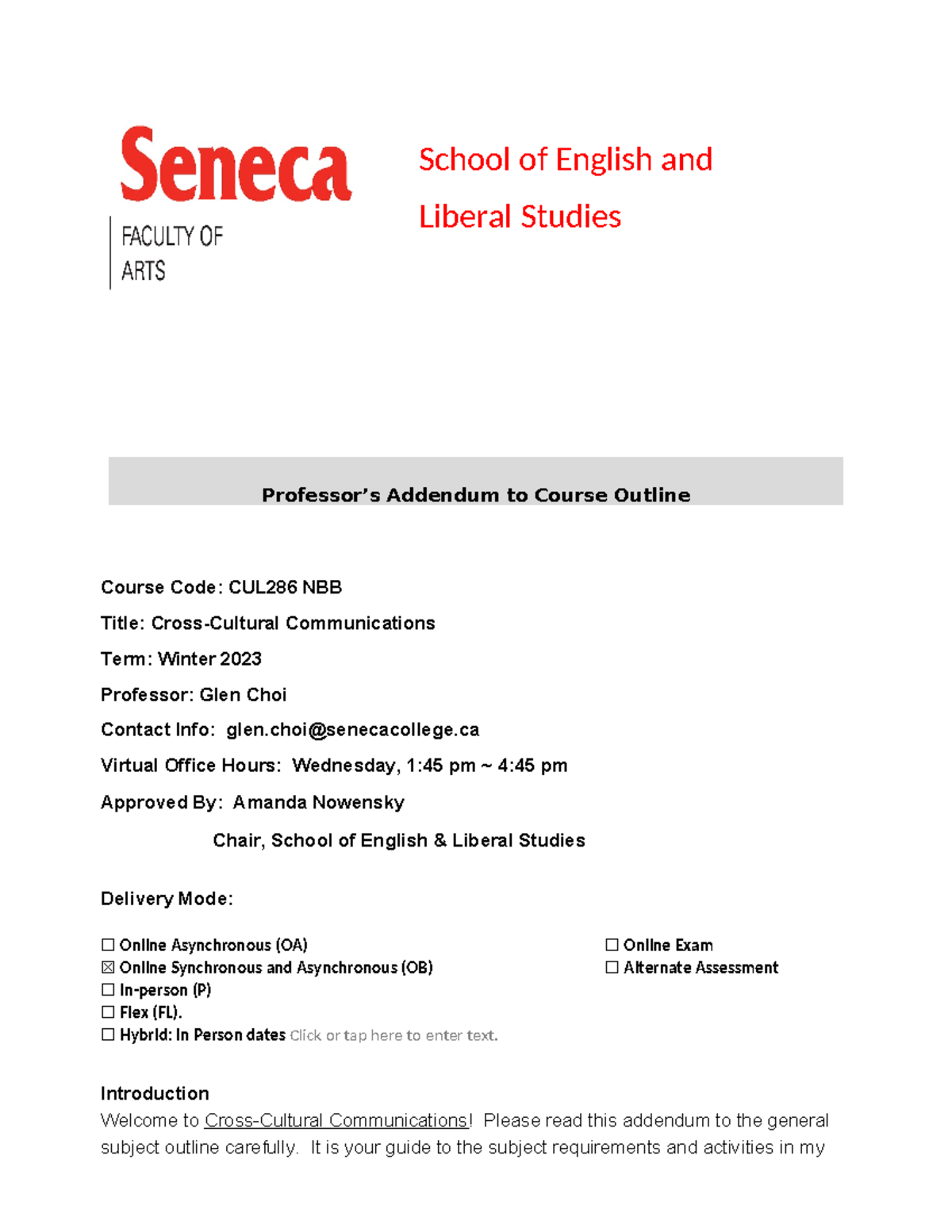 CUL286 NBB Communications Course Outline Addendum - Winter 2023 - Studocu