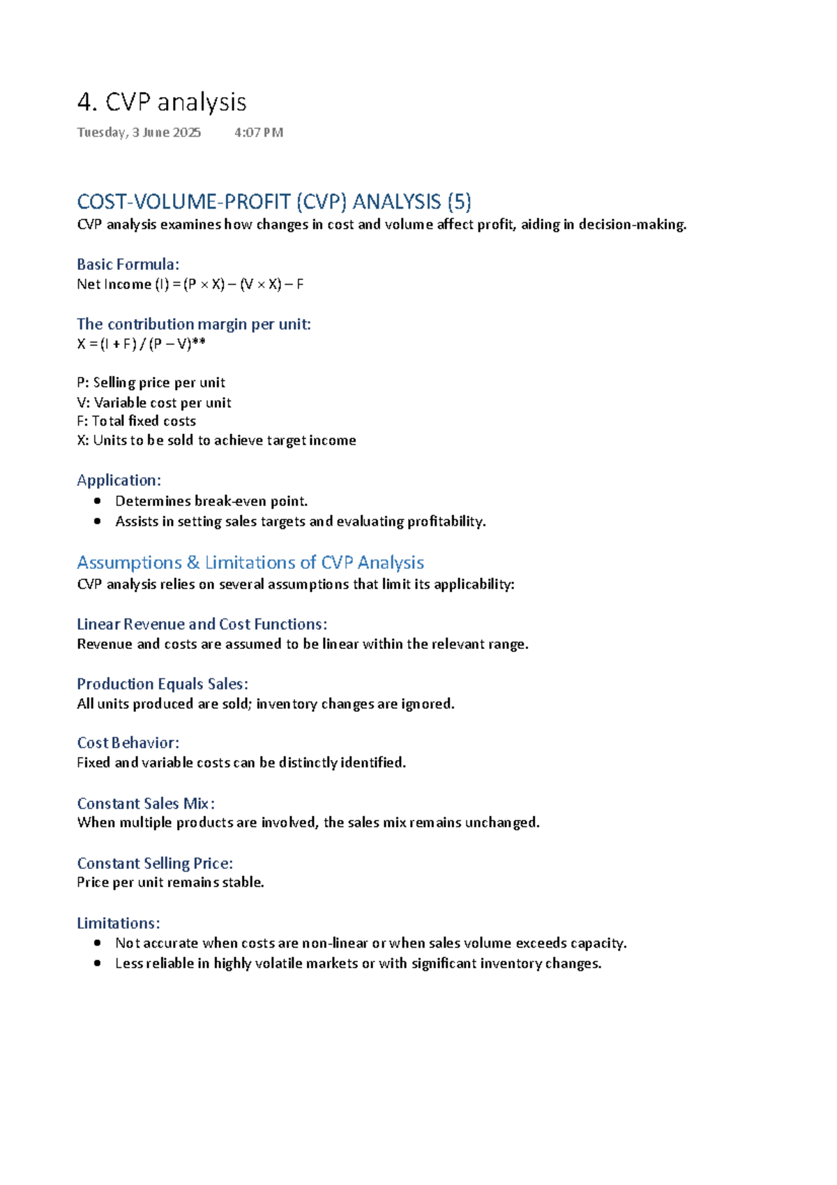 4. CVP Analysis - Term 2 Exam Notes (Course Code: CVP) - Studocu