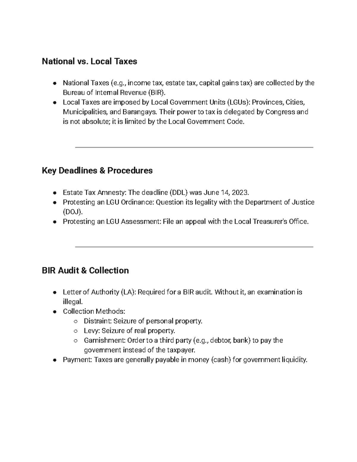 Local Tax Lecture Notes: National vs. Local Taxes Overview - Studocu