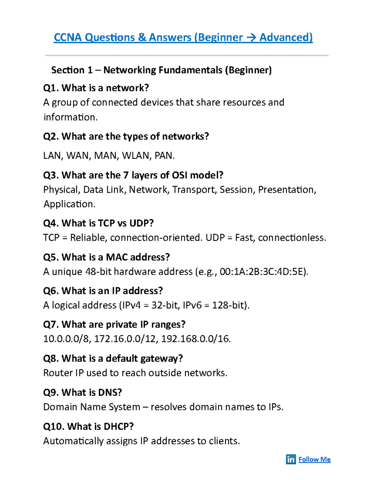CCNA Questions & Answers (Beginner to Advanced) - Networking ...