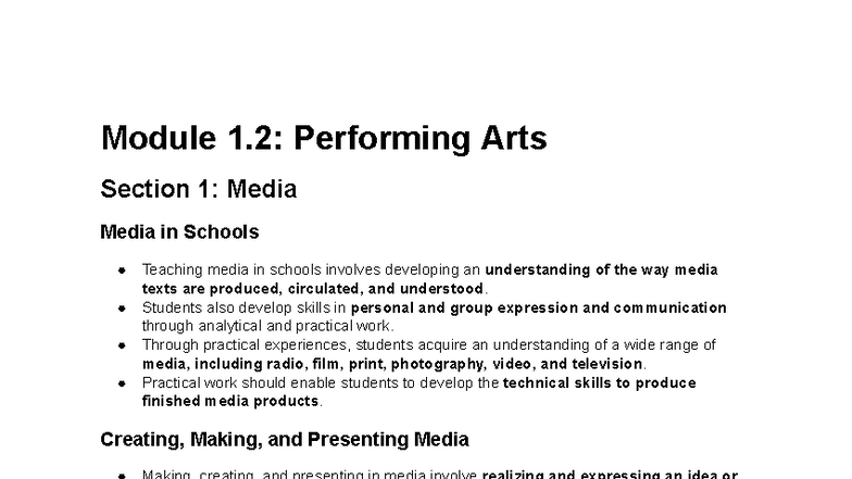 Performing Arts Reviewer - Module 1: Performing Arts Section 1: Media ...