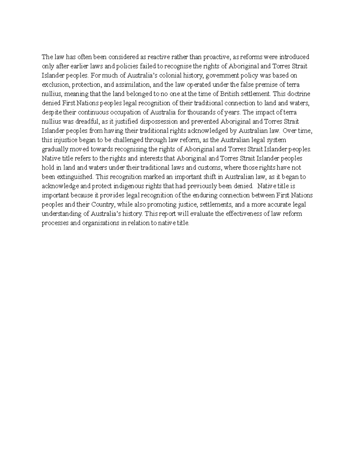 Legal Essay AT1 - Evaluating Native Title Reform in Australia - Studocu
