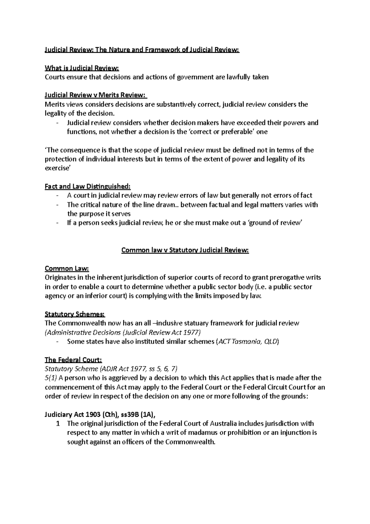 Admin LAW WEEK 5 - Lecture Notes on Judicial Review Concepts - Studocu