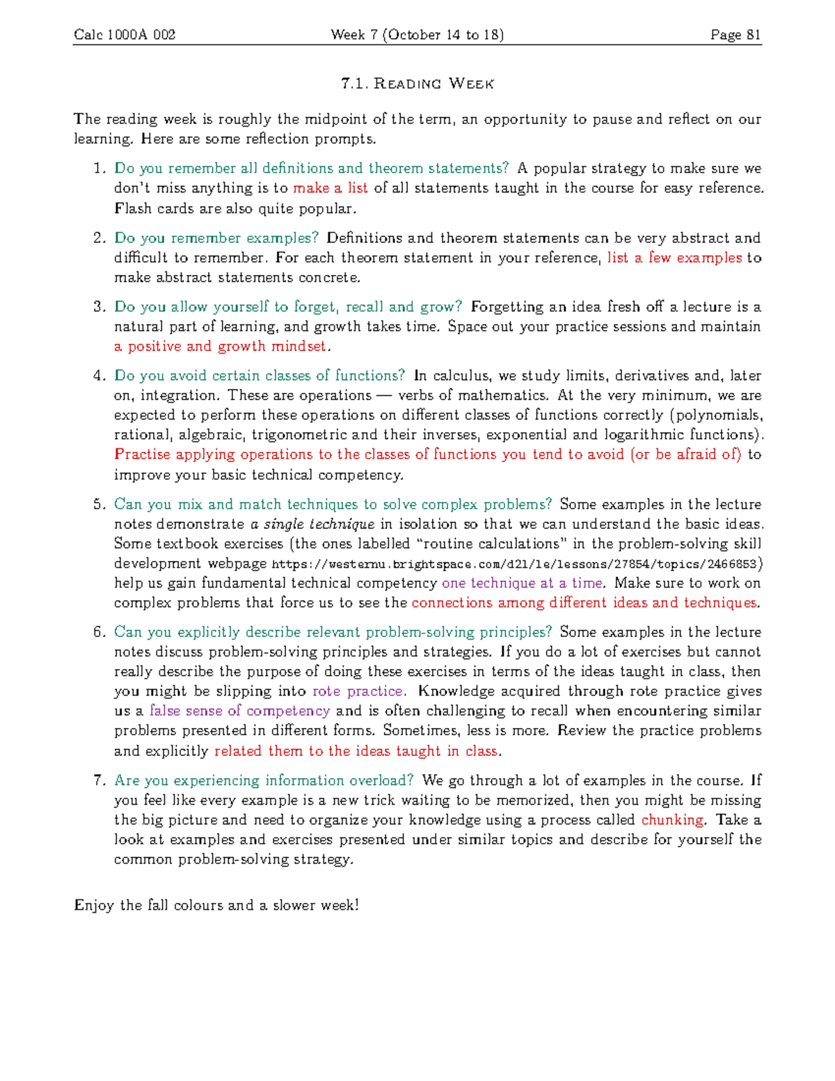 Calc 1000A 002 Week 7 Reflections and Strategies (Oct 14-18) - Calc ...