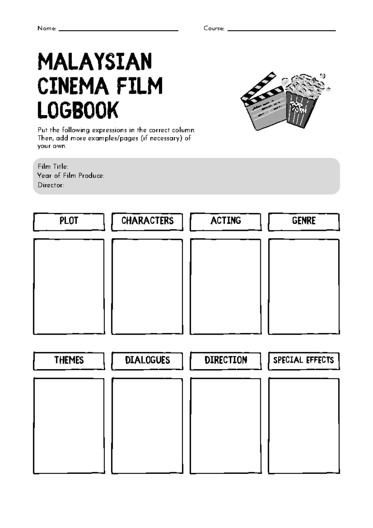 MAL 101 Cinema Film Review Logbook with Expressions & Examples - Studocu