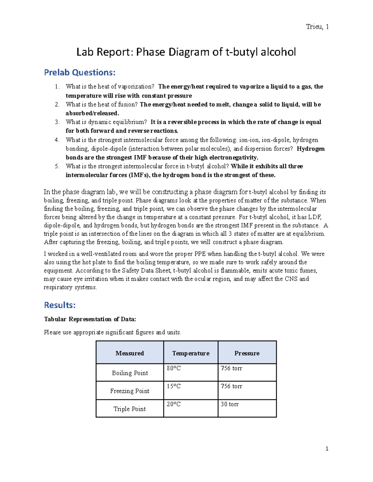 1412 Lab Report: Phase Diagram of t-Butyl Alcohol - Studocu