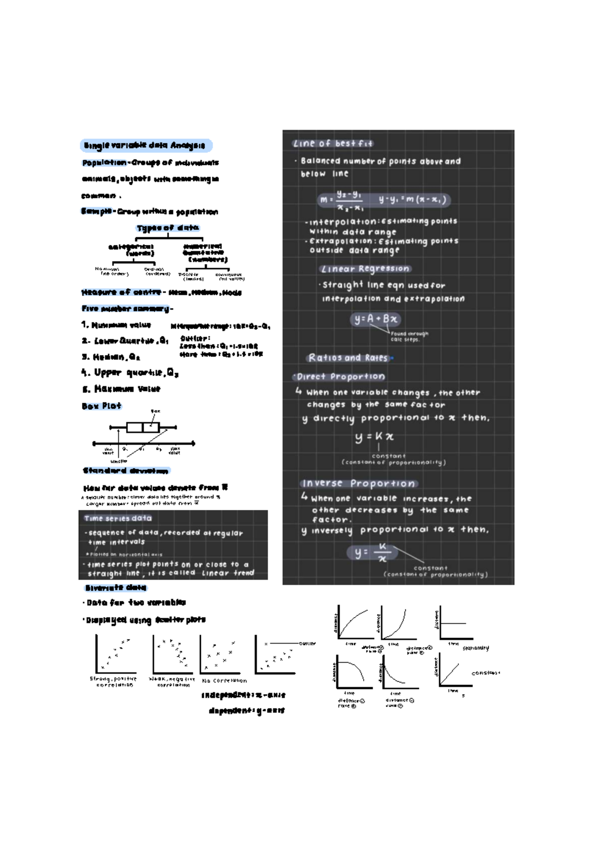 MATH 101: Single Variable Data Analysis & Linear Regression Notes - Studocu