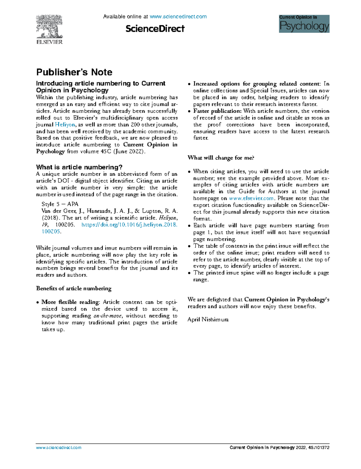Publisher-s-Note 2022 Current-Opinion-in-Psychology - Publisher’s Note ...