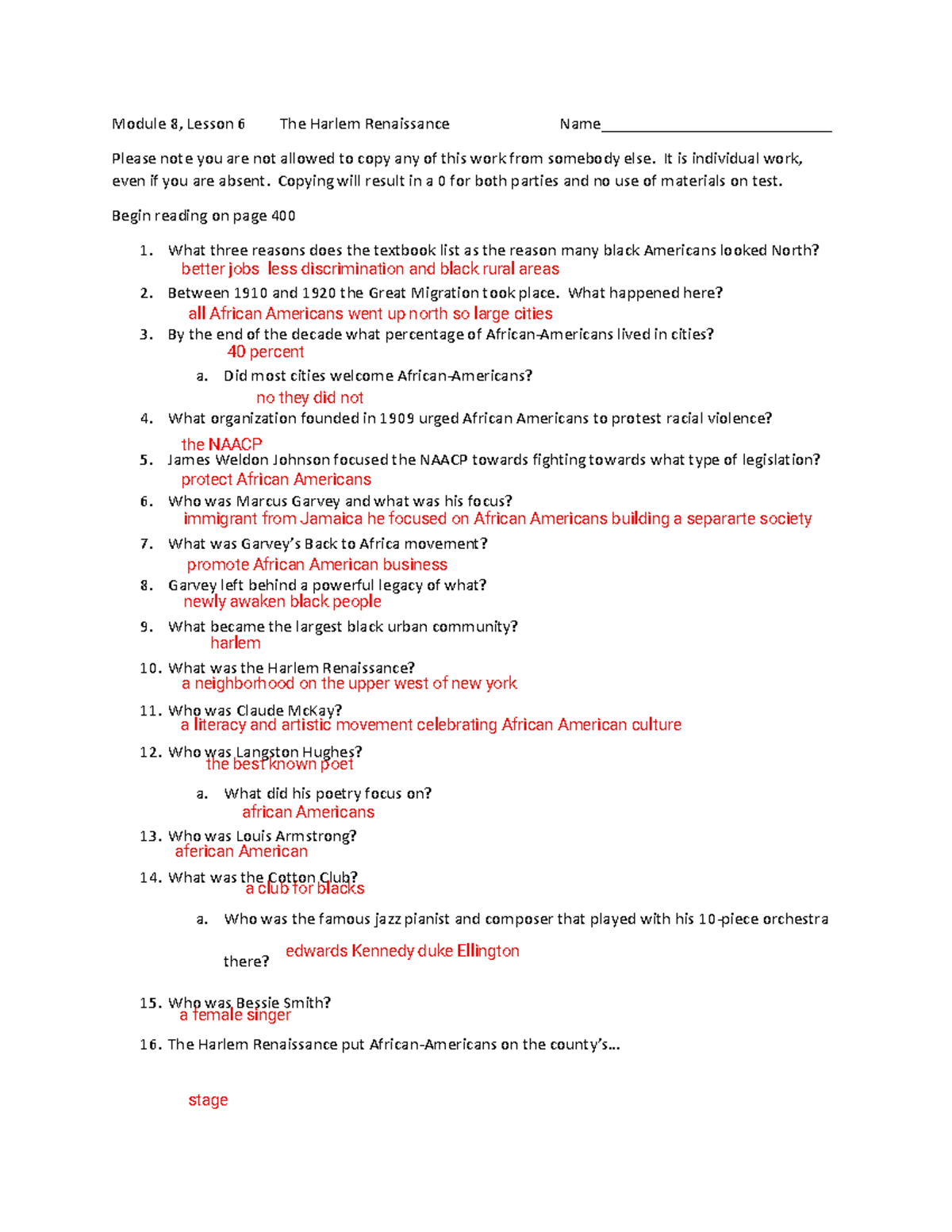 Module+8,+lesson+6 - really good - Module 8, Lesson 6 The Harlem ...