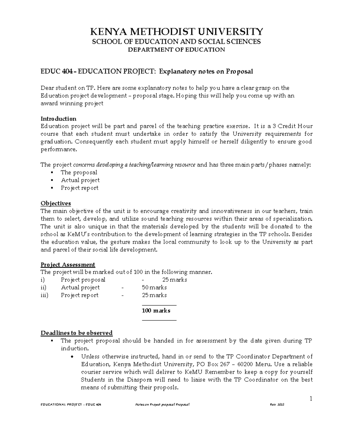 Notes on Educational Project proposal R - 1 KENYA METHODIST UNIVERSITY ...