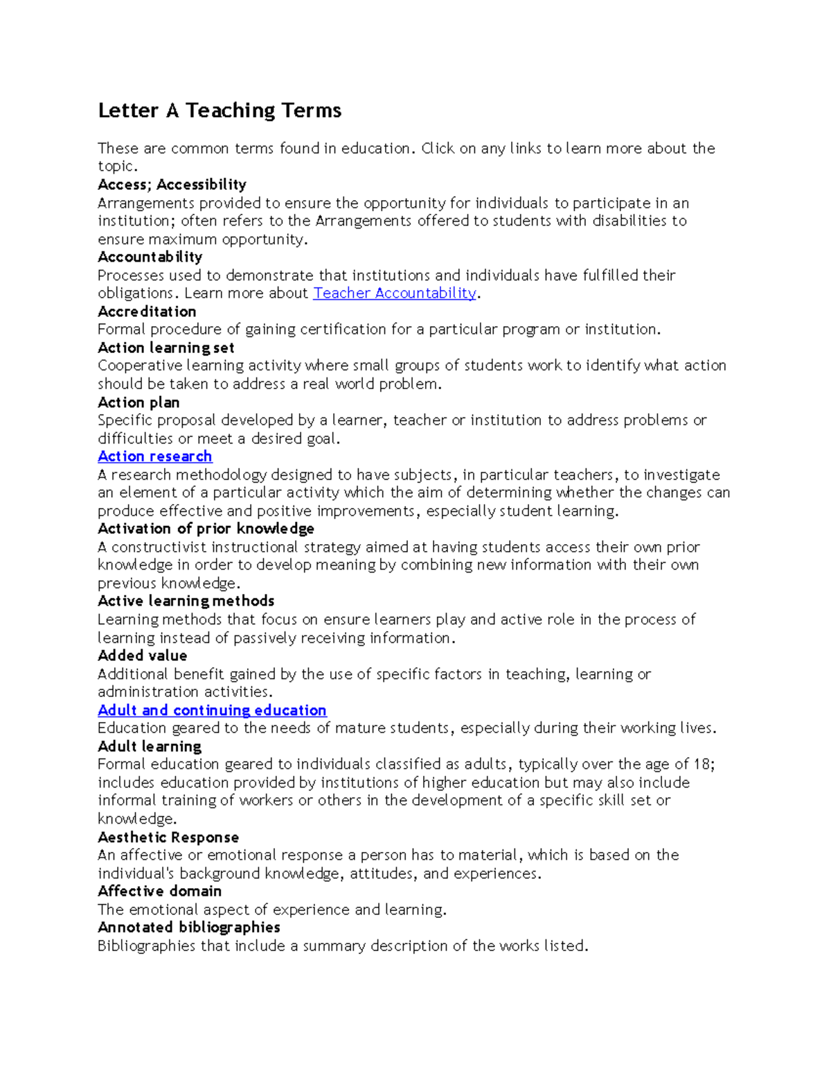 Educational Terminology Glossary: Teacher's Jargon Explained - Studocu