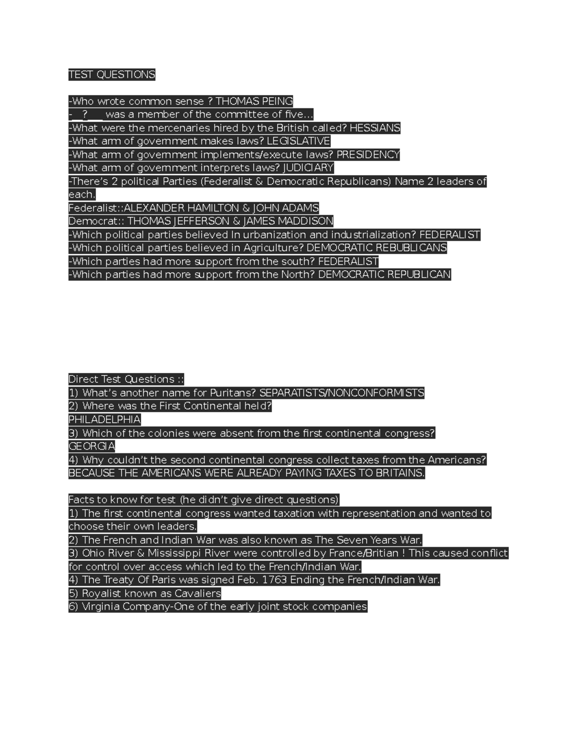 Midterm Test Questions for US History (HIST 101) - Studocu