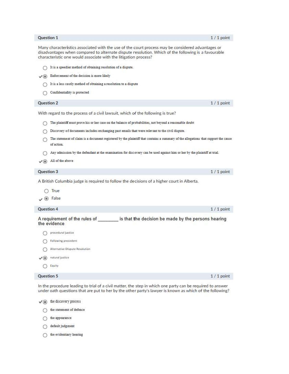 Quiz 1 - Chapter 3 & 4: Litigation vs. ADR and Civil Lawsuit Concepts ...