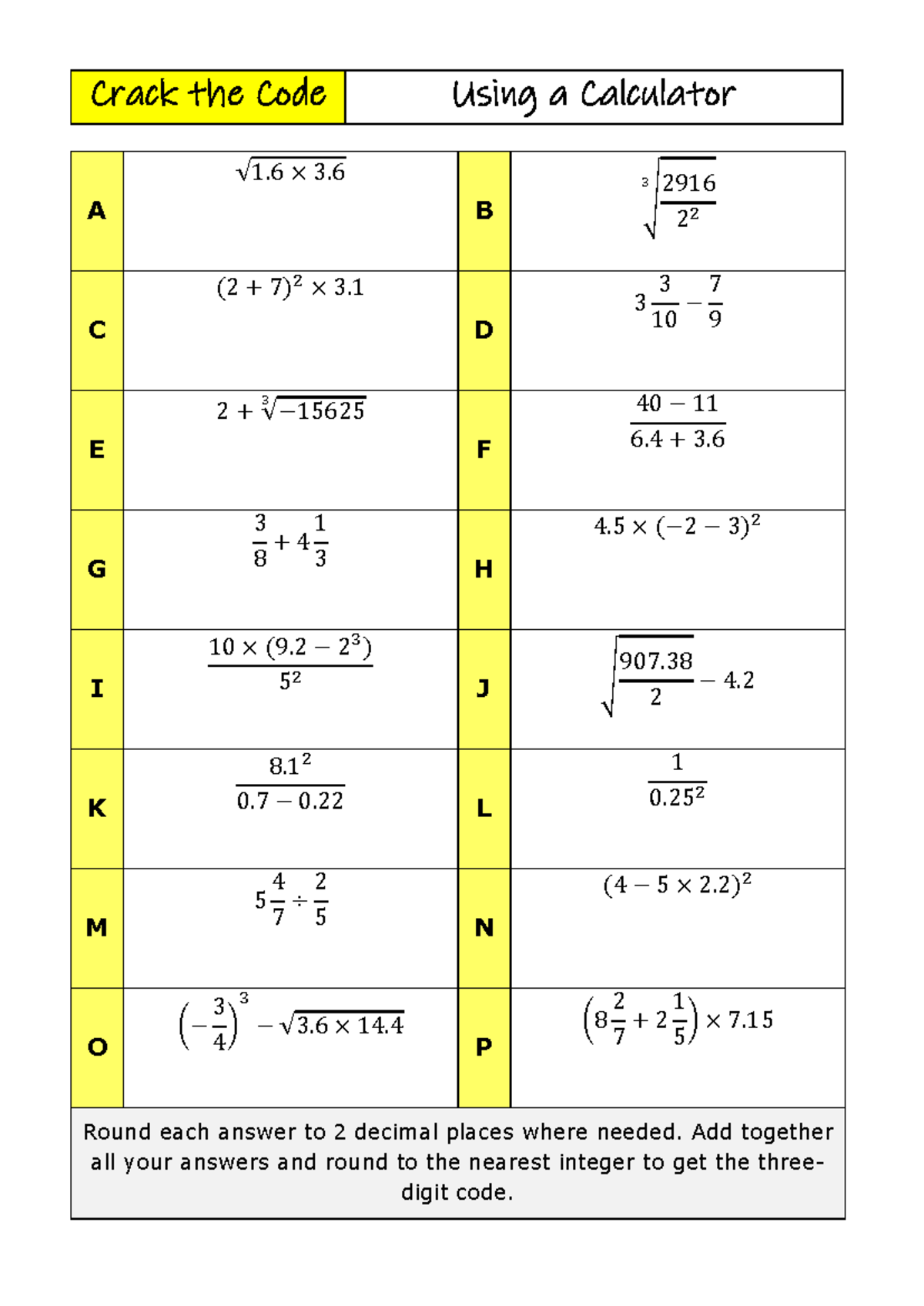 Using a Calculator: Crack the Code (Final Exam) - Studocu