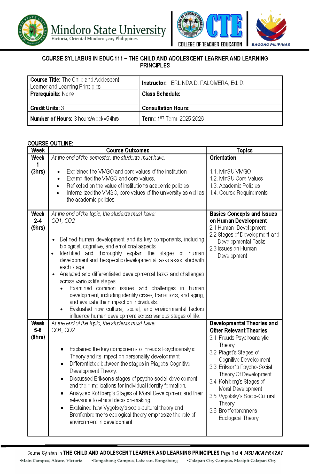 Course Outline for EDUC 111: The Child and Adolescent Learner ...