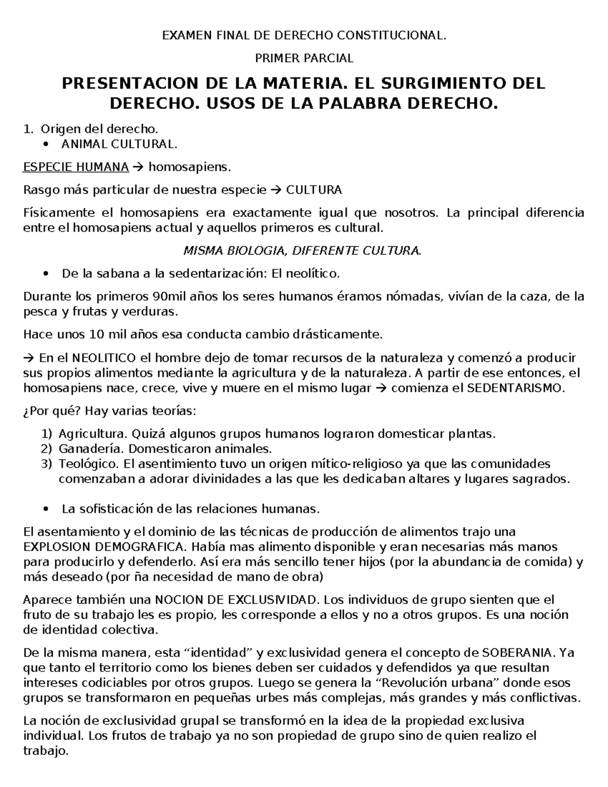 Examen Final de Derecho Constitucional - Primer Parcial: Orígenes y ...