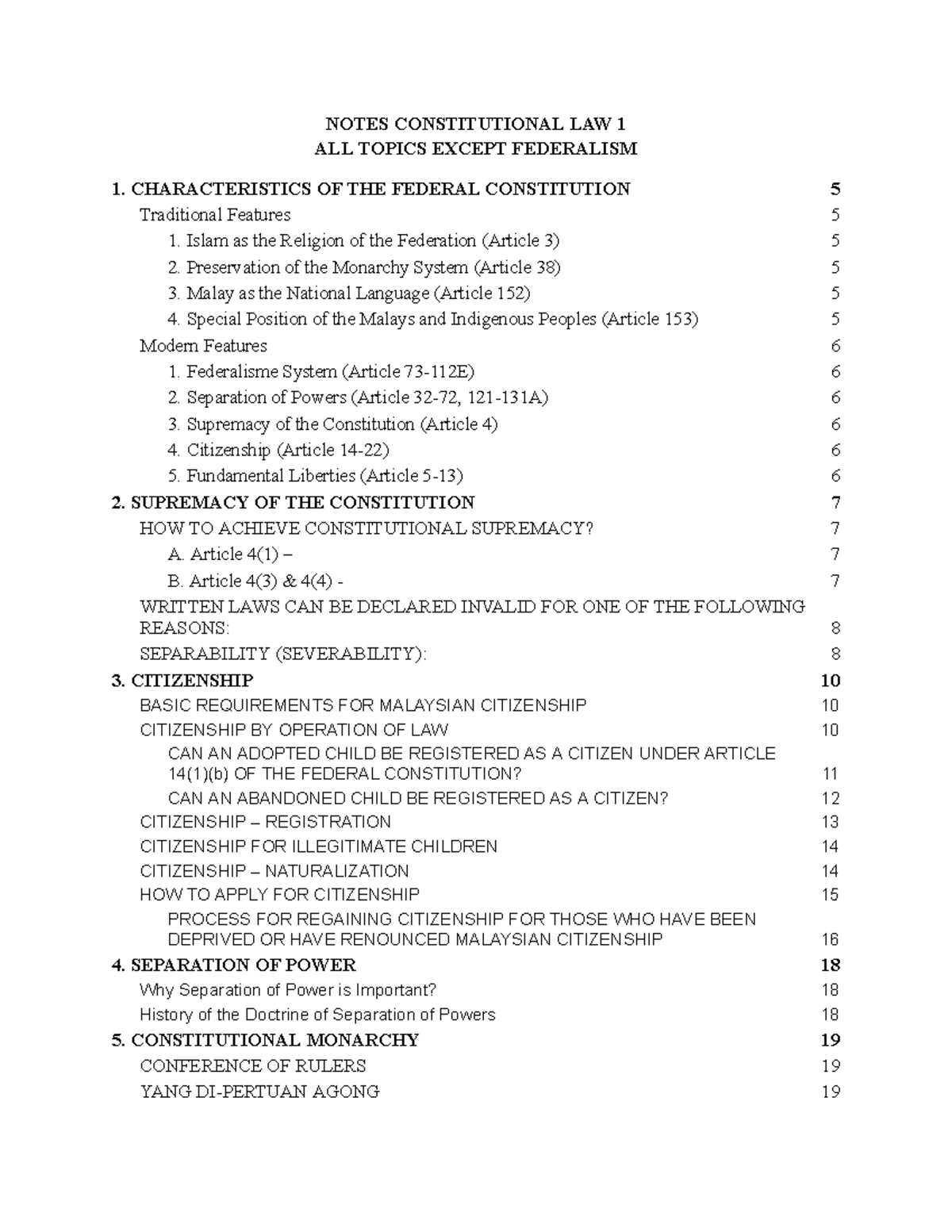 Final Exam Notes: Constitutional Law 1 - Key Topics Overview - Studocu