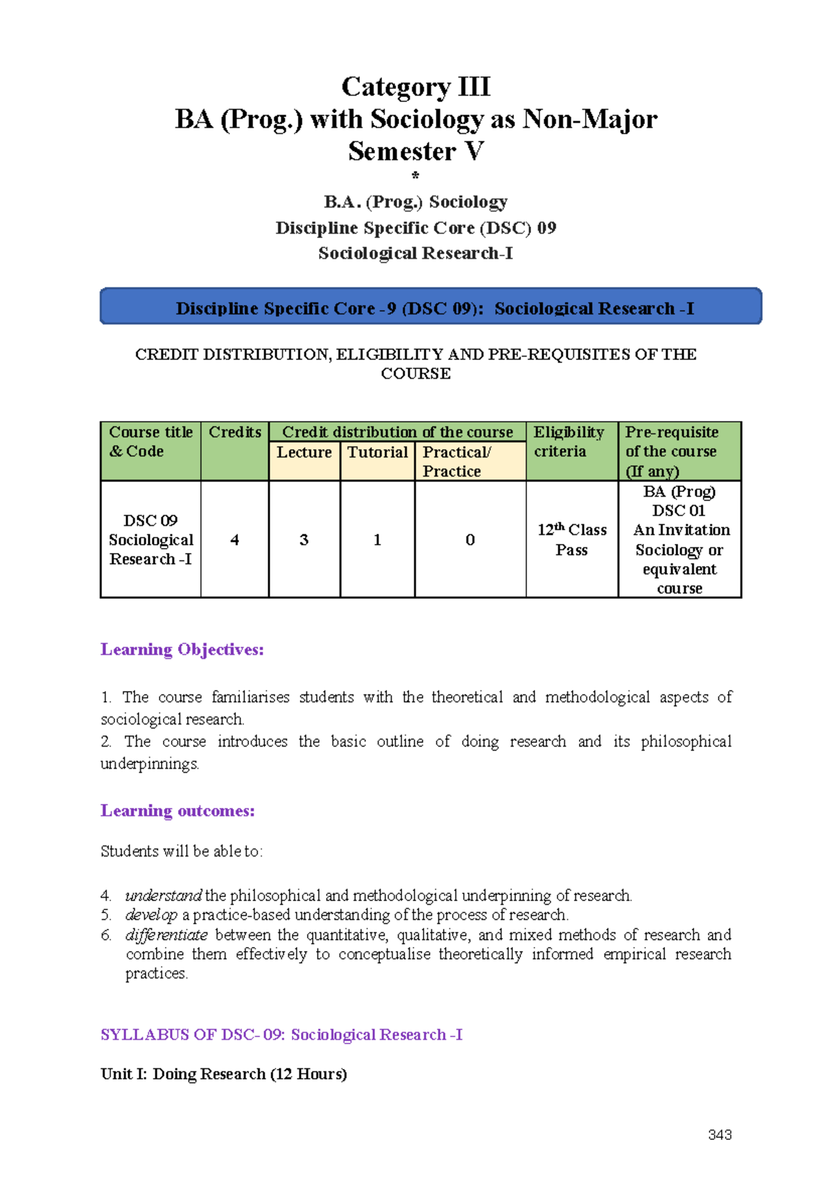 Sociology Syllabus: DSC 09 - Sociological Research-I & DSE 07 - Visual ...