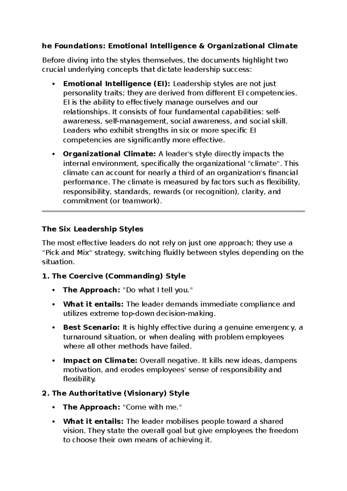 Leadership Styles and Emotional Intelligence: Key Insights - Studocu