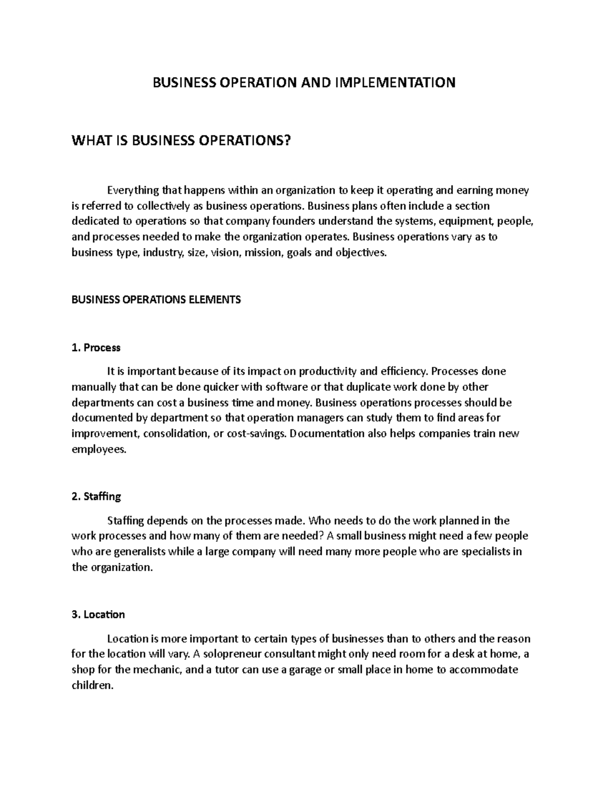 Business Operations and Implementation Overview: Key Insights - Studocu