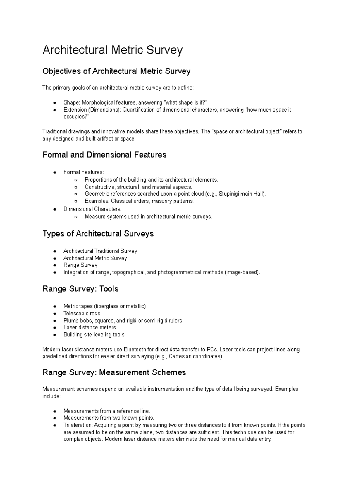 Architectural Metric Survey Techniques and Objectives (ARCH 101) - Studocu
