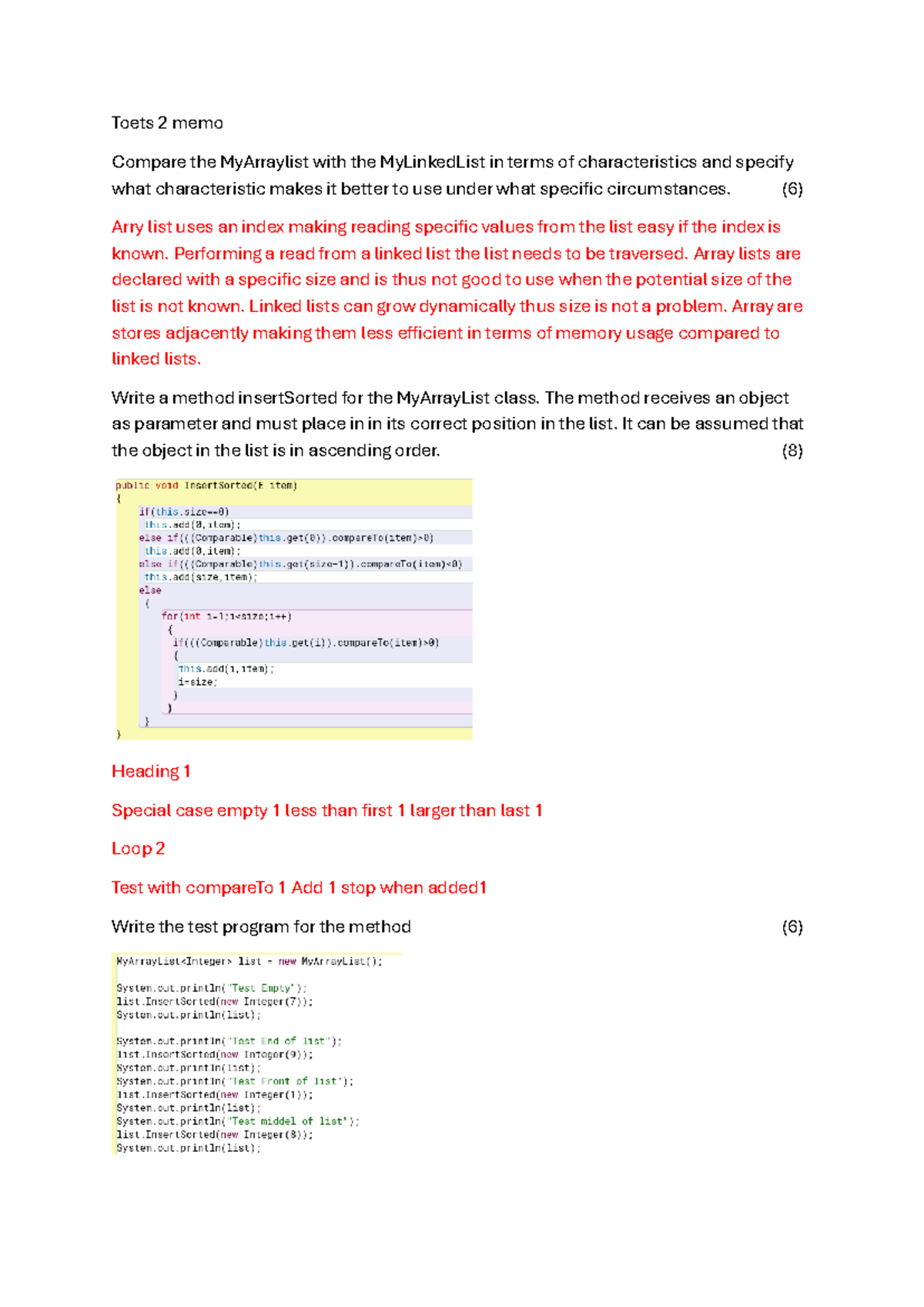 Test 2 2024 CMPG 221: MyArrayList vs MyLinkedList Characteristics ...