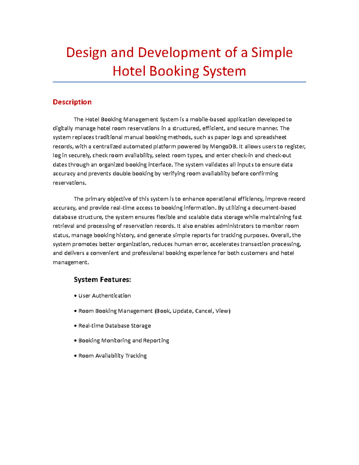 Hotel Booking System Design and Development Overview - Studocu