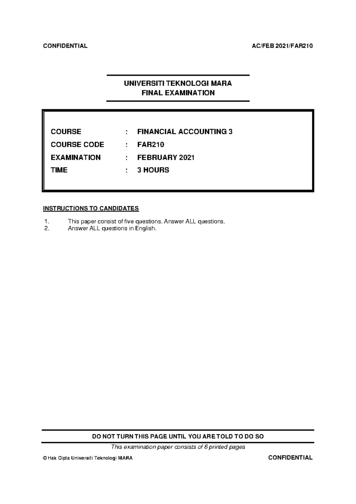FAR210 - Financial Accounting 3 Final Exam Q5 February 2021 - Studocu