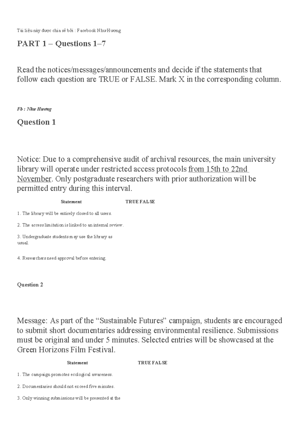 Vsat Anh Đề 3 - True/False Questions and Sentence Matching Activities ...