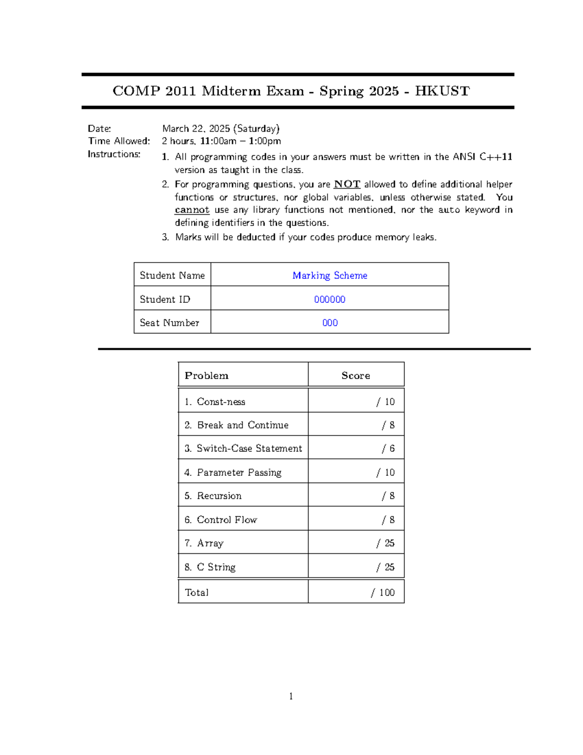 COMP 2011 Midterm Exam Solutions Spring 2025 HKUST - Studocu