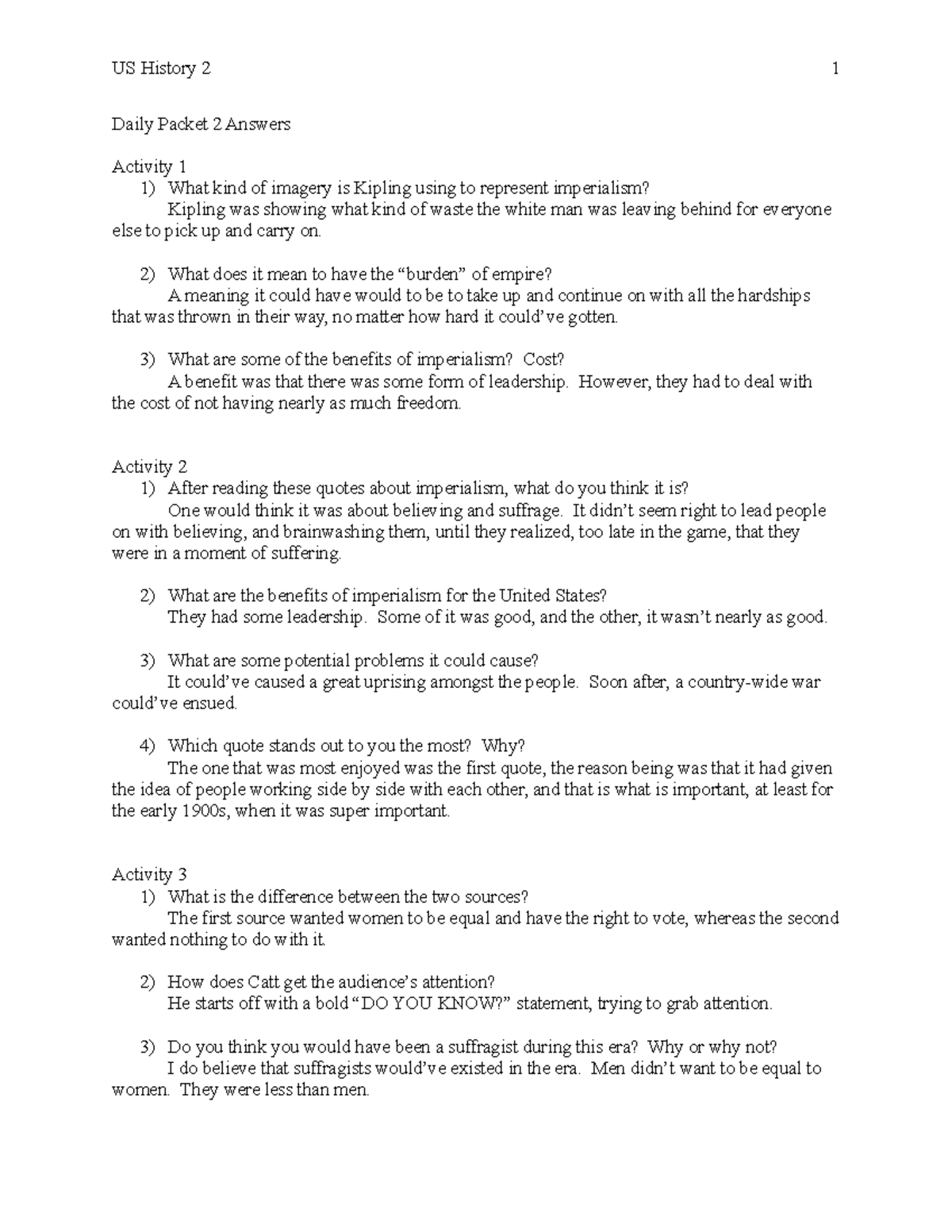 Hist - Daily Packet 2 Answers - US History 2 Daily Packet 2 Answers ...