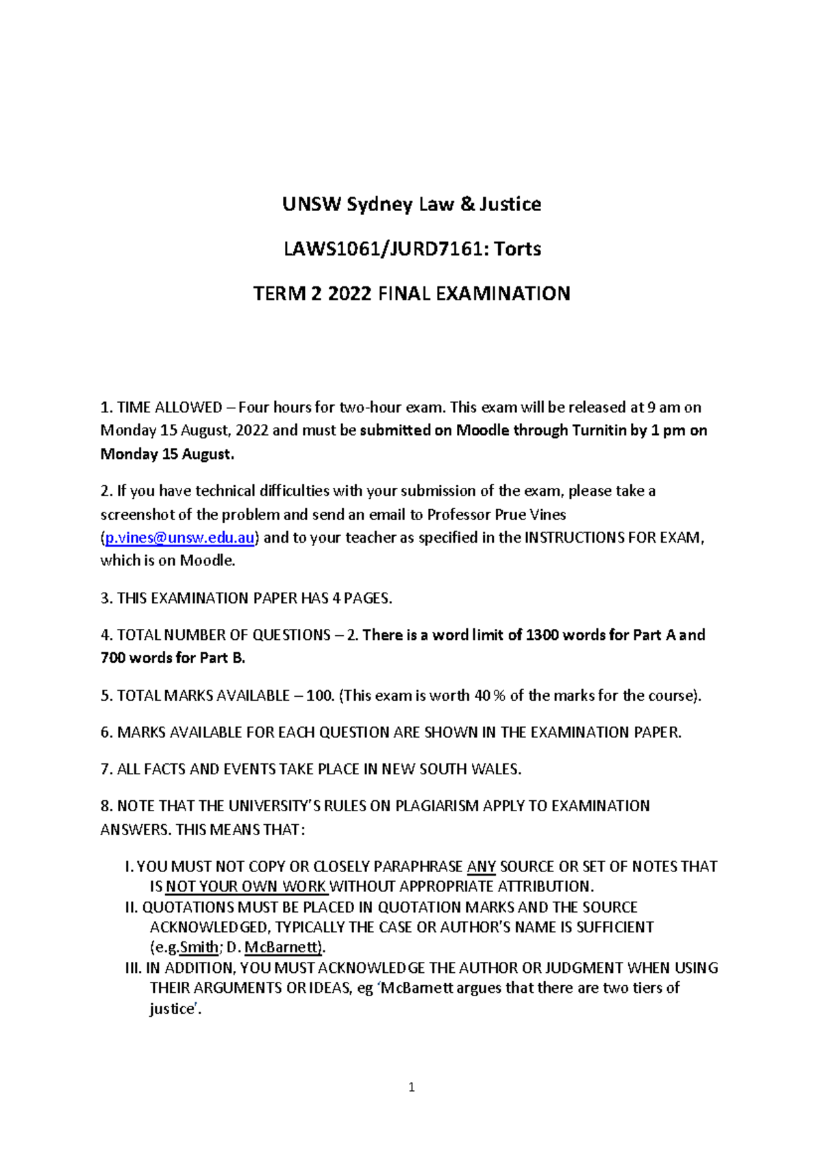 2022 T2 Law Torts Final Exam Paper: Key Issues & Analysis - Studocu