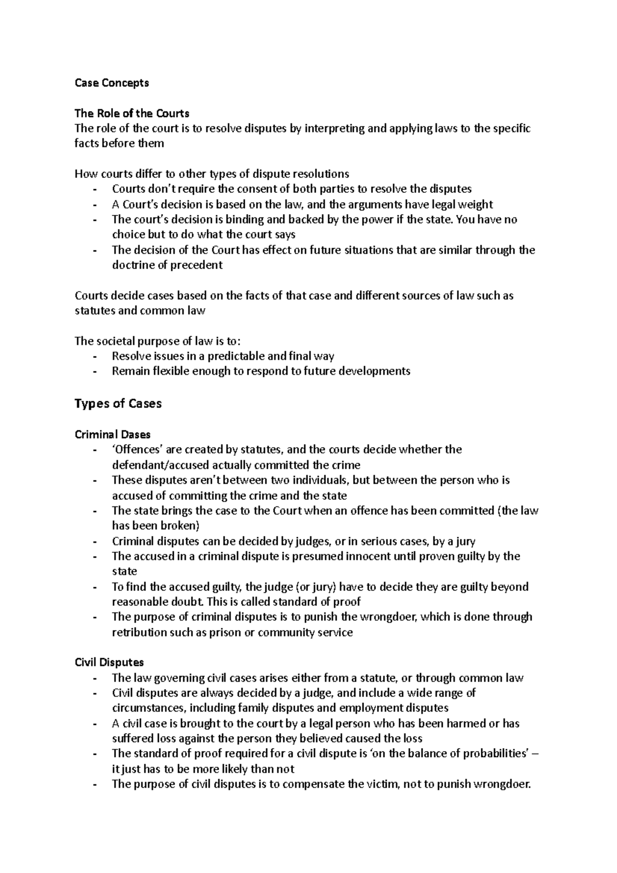 Case Concepts - Exam Notes on Court Roles and Dispute Types - Studocu
