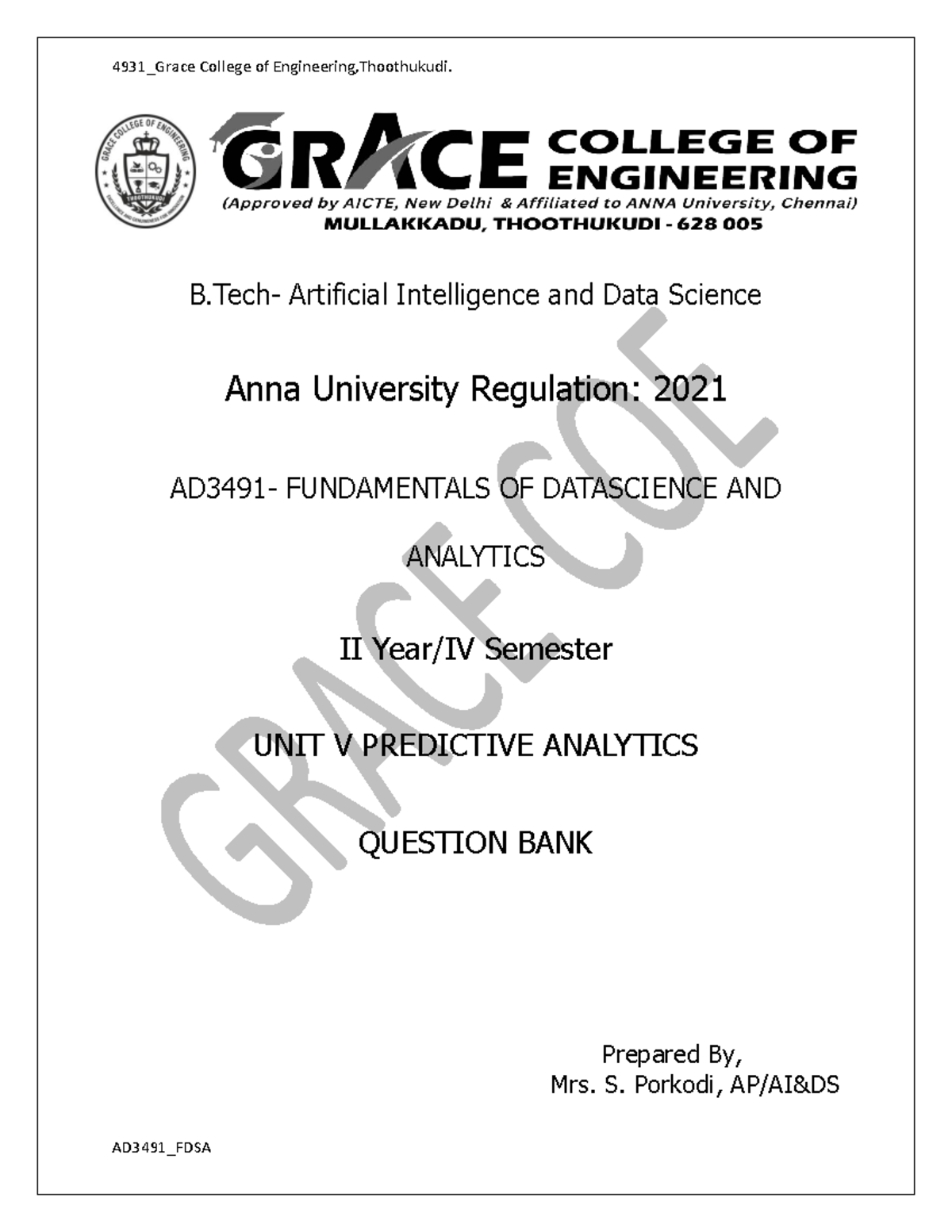 AD3491_FDSA Predictive Analytics Question Bank - Unit V - Studocu