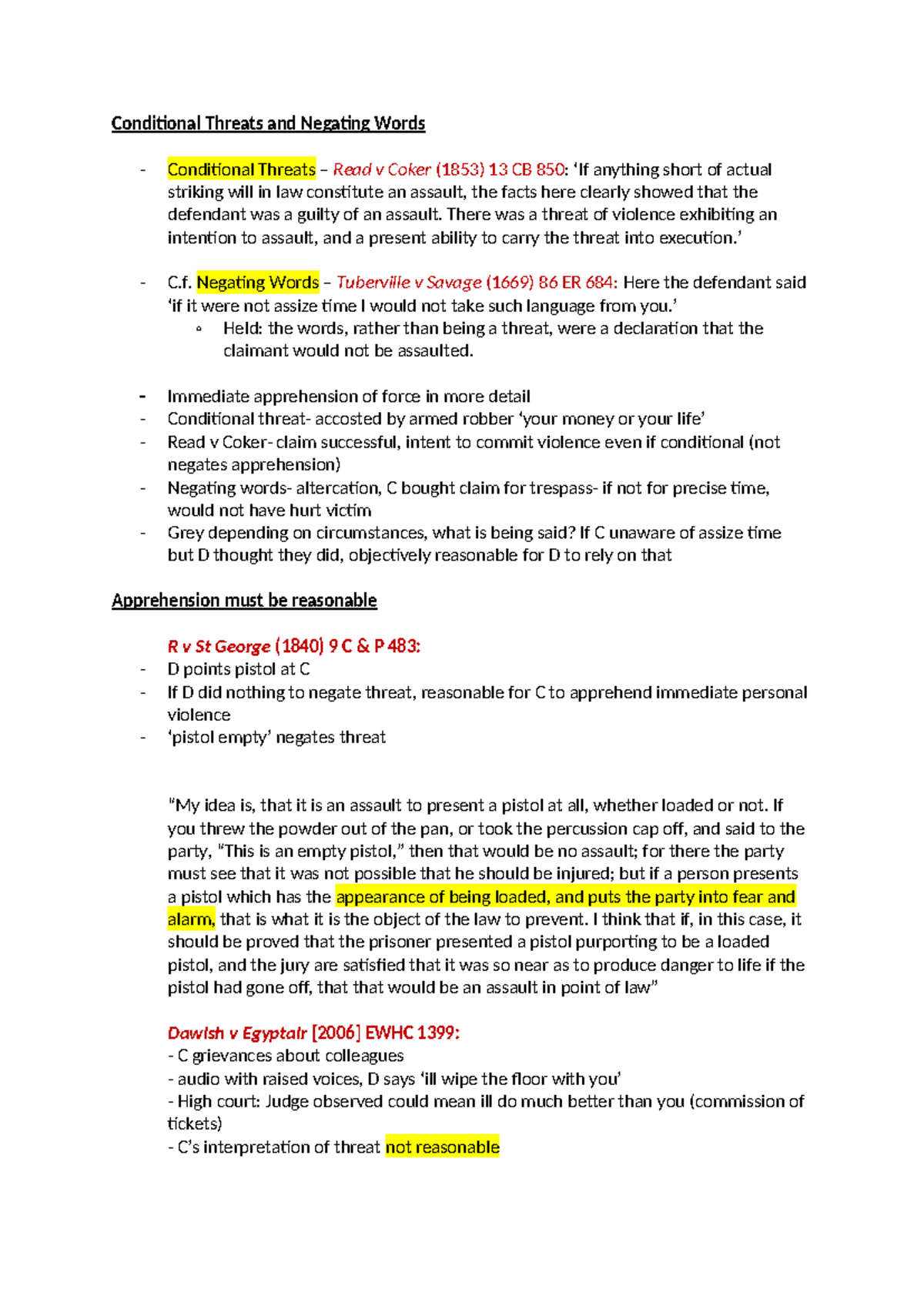 Law 101: Conditional Threats and Negating Words Explained - Studocu