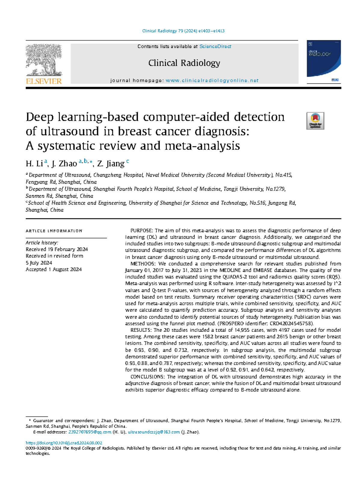 Deep Learning and Ultrasound in Breast Cancer Diagnosis: A Systematic ...
