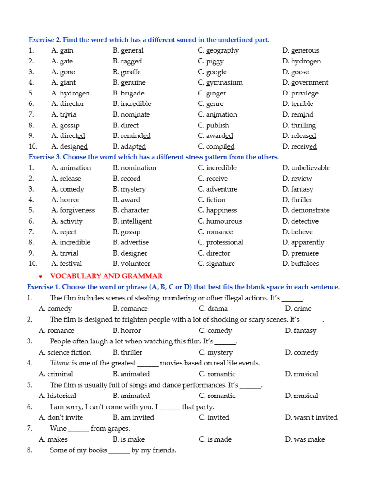 Unit 8 Review - English Language Exercises and Vocabulary - Studocu