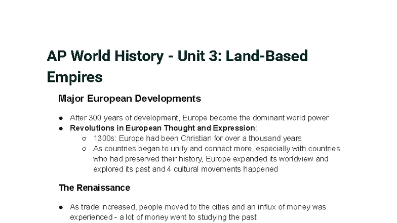 AP World History - Unit 3: Major European Developments and Empires ...