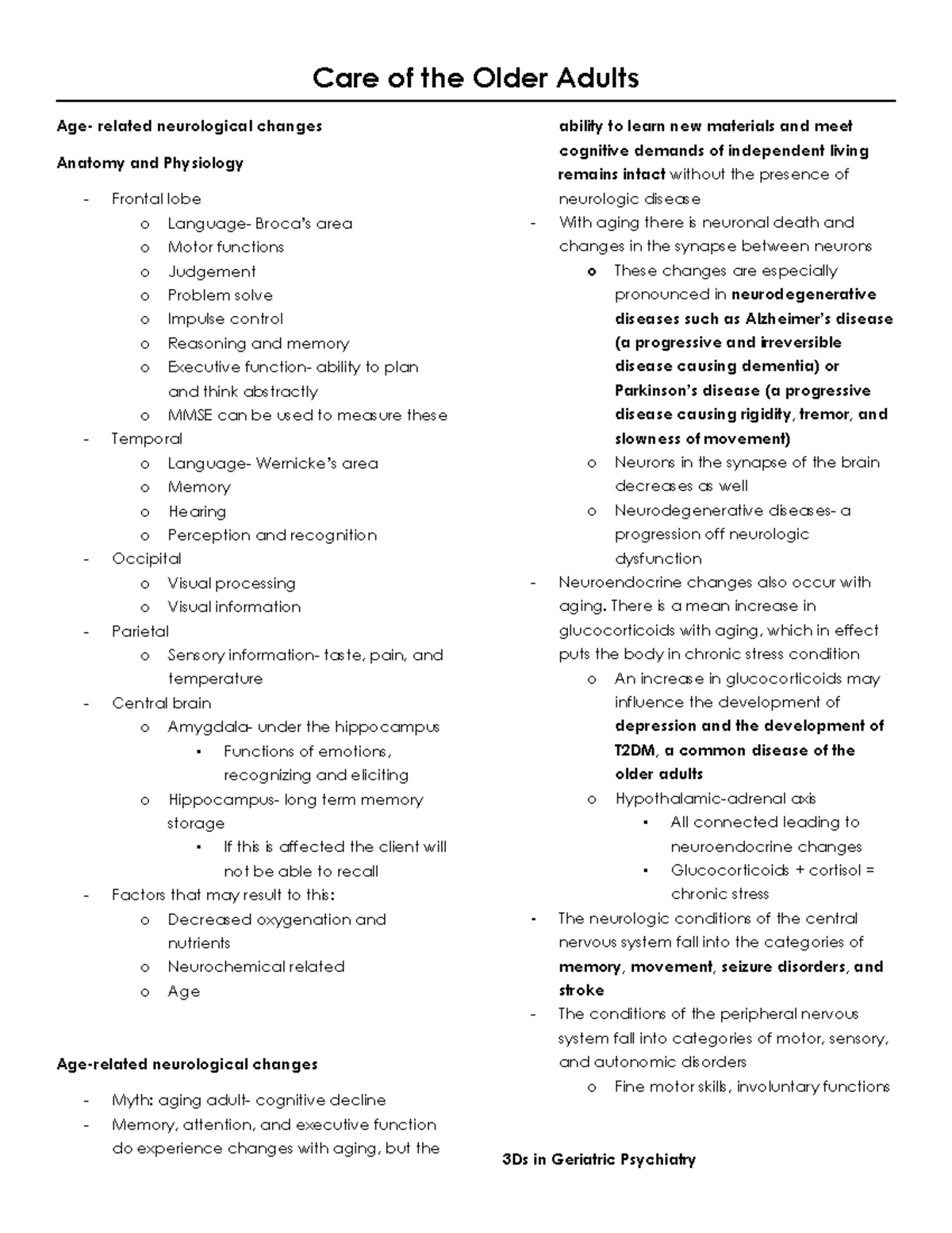 Care of Older Adults: Final Exam Study Guide & Key Concepts - Studocu