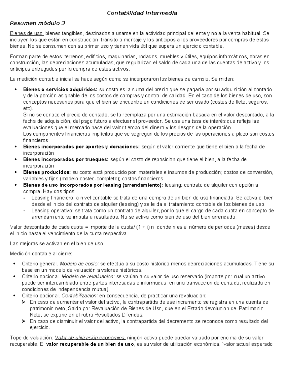 Resumen Módulo 3: Bienes de Uso en Contabilidad Intermedia (M3Y4) - Studocu