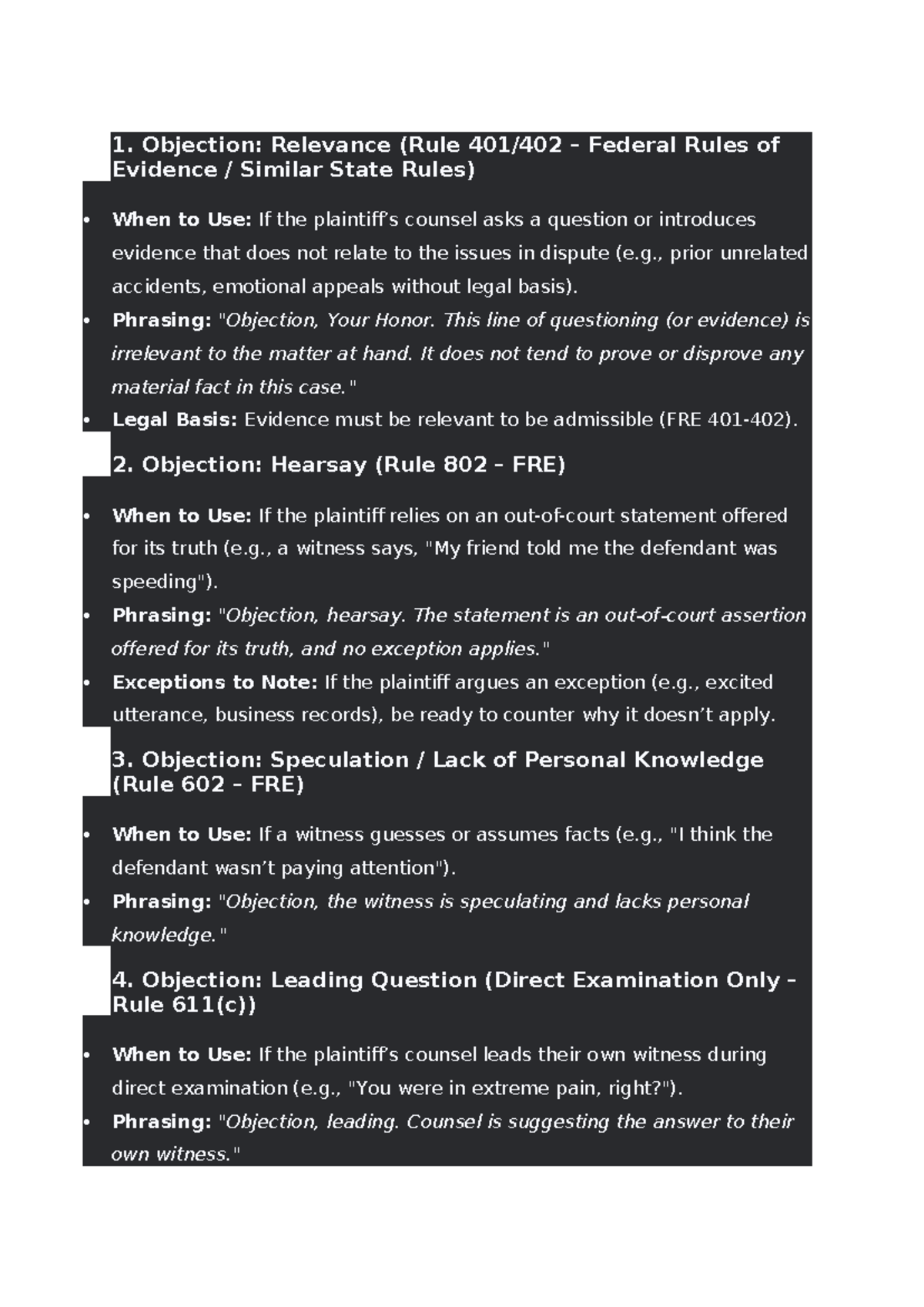 Objections in Personal Injury Cases - GDLP Guide - Studocu