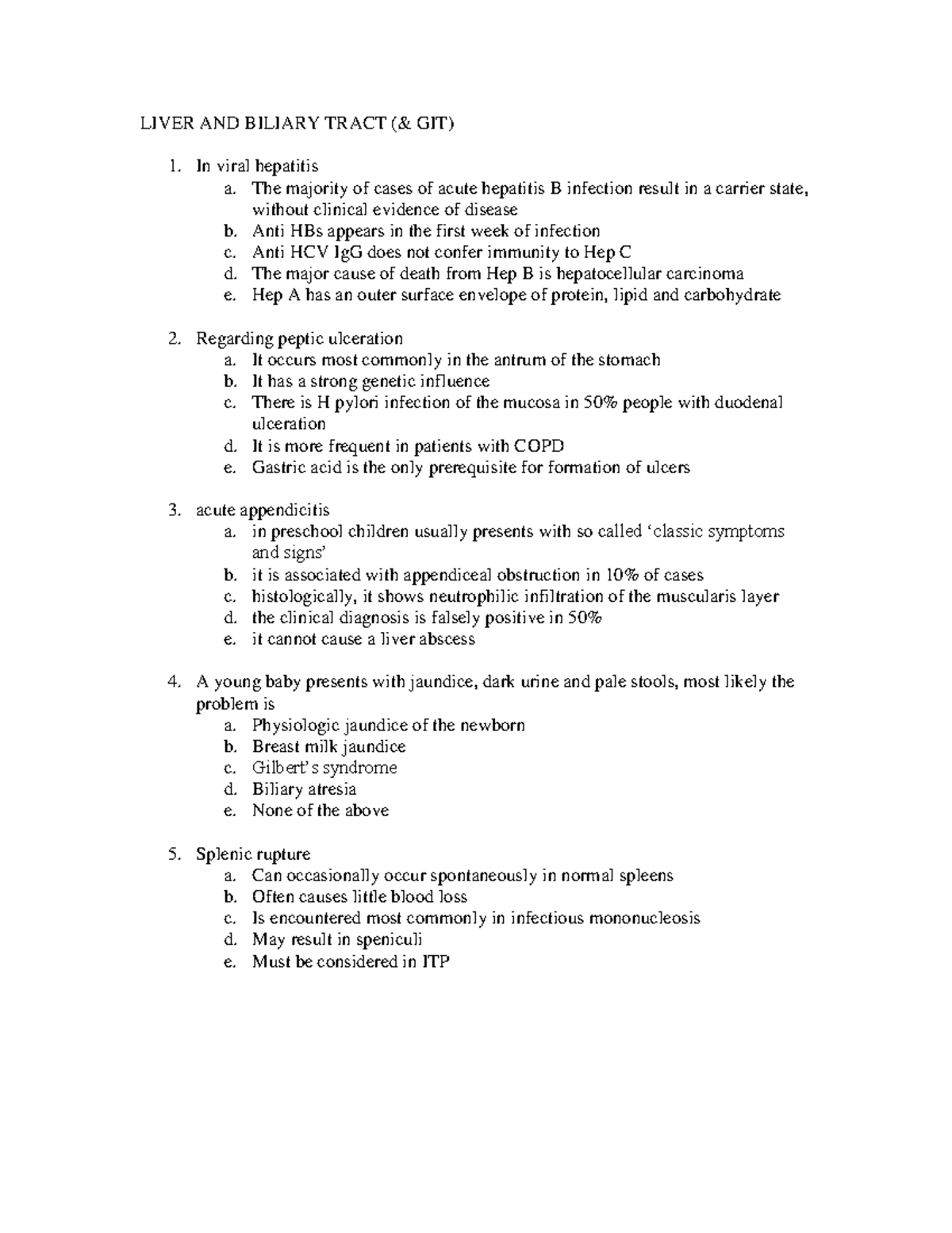Pathology MCQ - Final Exam: Liver & Biliary Tract Insights - Studocu