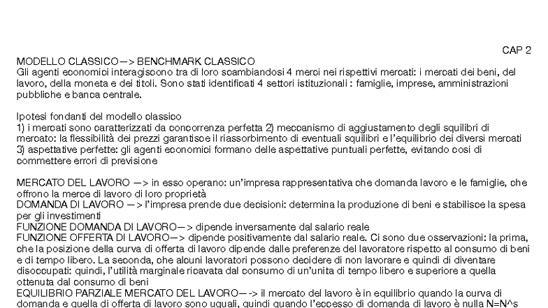CAP 2 - MODELLO BENCHMARK CLASSICO: Riassunto di Macroeconomia - Studocu