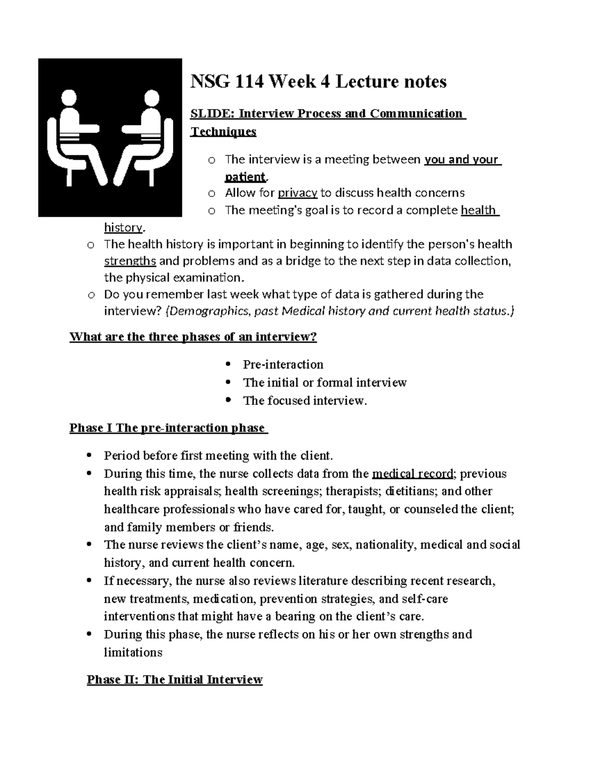 NSG 114 Week 4 Lecture: Interview Process & Communication Skills - Studocu