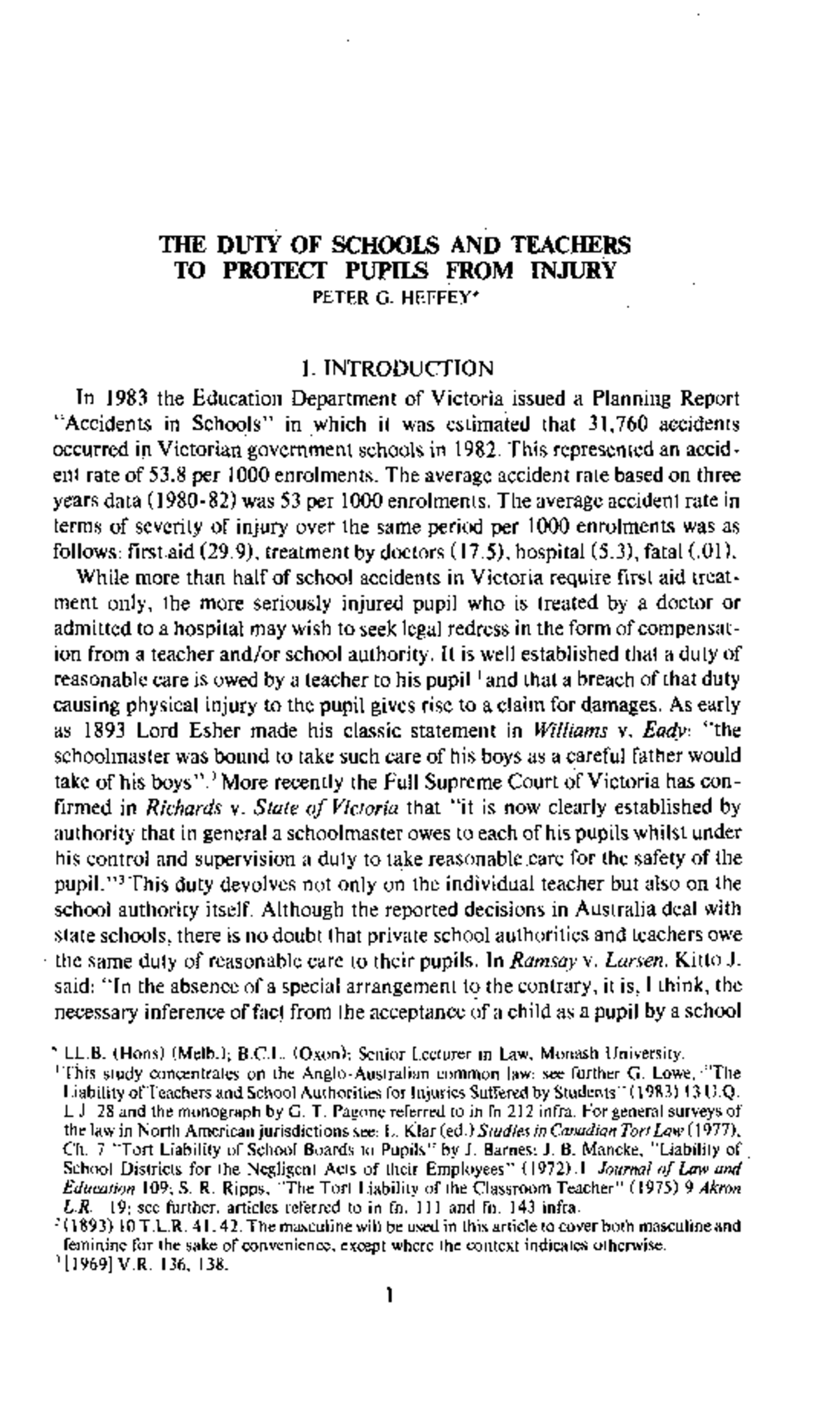 Liability of Teachers: Duty to Protect Pupils from Injury (LL.B. Case ...