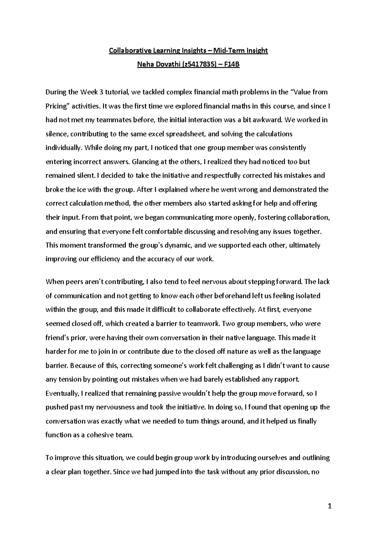 Week 5 Mid-Term Insight - 1 Collaborative Learning Insights – Mid-Term ...